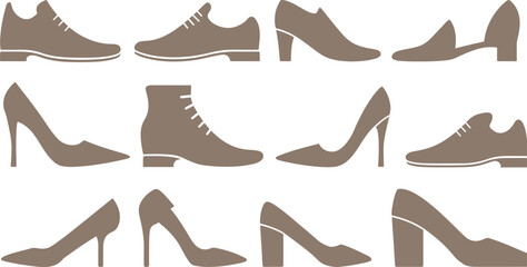 Set of shoes silhouette isolated on white background