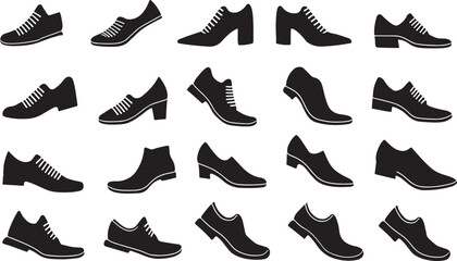 Set of shoes silhouette isolated on white background