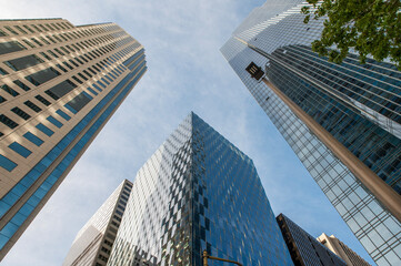 Modern business center buildings view, financial success concept