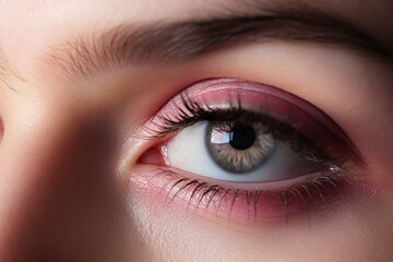 Obraz premium Drops of water on a young girl's face. Natural makeup effect of wet skin. Beautiful woman eye close-up. Concept of youth and beauty