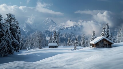 Fototapeta premium Winter landscape with a house in the distance