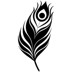 Obraz premium Peacock Feather Black Silhouette Hand-Drawn Sketch Feather Icons Mascot Logo Vector