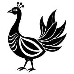 Peacock Feather Black Silhouette Hand-Drawn Sketch Feather Icons Mascot Logo Vector