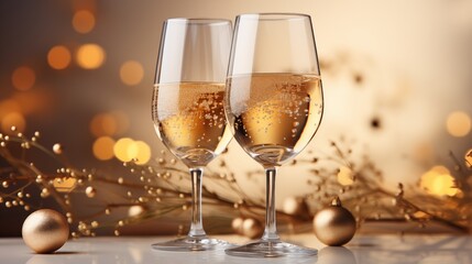 A glass of champagne on a white background, the concept of Christmas and New Year