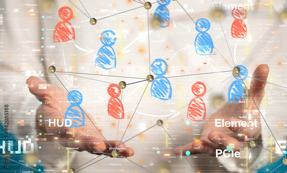 Poster Global network. Blockchain. 3D illustration. Neural networks and artificial intelligence. Abstract