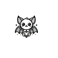 Obraz premium Artistic Black and White Bat Line Drawing with Doodle Art Elements, Suitable for Contemporary Home Decor, Fashion Design, and Creative Illustration