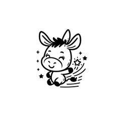 Artistic Black and White Donkey Line Drawing with Doodle Art Elements, Suitable for Contemporary Home Decor, Fashion Design, and Creative Illustration