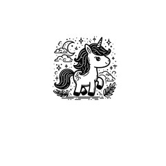 Creative and Whimsical Unicorn Line Drawing Doodle Art with Fine Detail and Minimalistic Style, Great for Home Decor, Graphic Design, and Art Prints