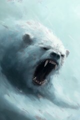 Obraz premium polar bear mouth open wide face portrait illustrated top cow comics severe weather storms inspiring