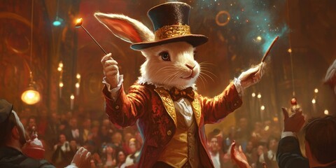 A rabbit magician performs magic tricks.