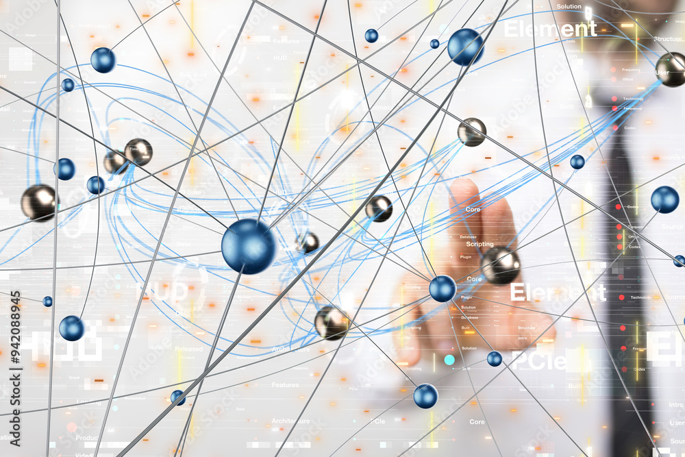 Aufkleber Global network. Blockchain. 3D illustration. Neural networks and artificial intelligence. Abstract