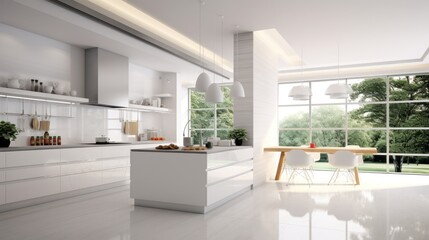 Fototapeta premium Modern White Kitchen Interior Design with Island