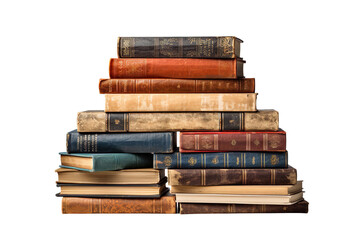 a pile of old books isolated on clear white background