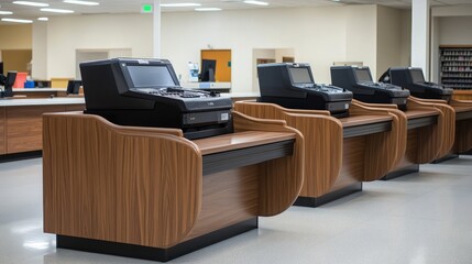 Modern checkout counters in a store. These counters are perfect for showing modern retail spaces.