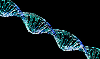 Glowing Blue DNA Helix: 3D Render of Genetic Code on dark background