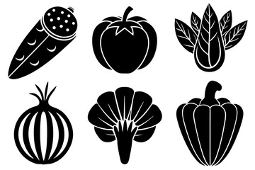 set of 6 vegetable food silhouette vector illustration