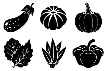 set of 6 vegetable food silhouette vector illustration