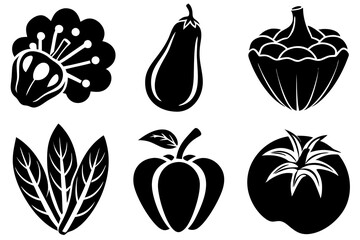 set of 6 vegetable food silhouette vector illustration