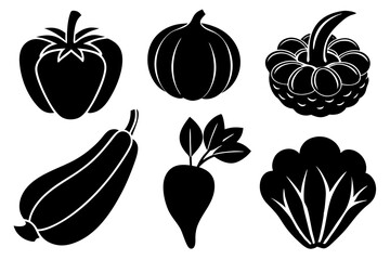 set of 6 vegetable food silhouette vector illustration