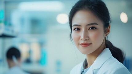 Fototapeta premium Confident Female Medical Professional in Modern Laboratory Setting