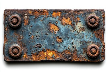 Rusty old metal plate with rivets showing corrosion