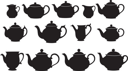 Set of Teapot silhouette isolated on white background
