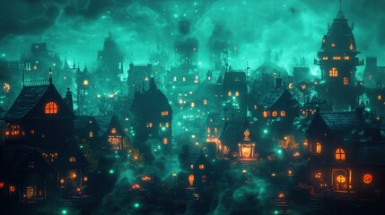 Mystical Village at Night