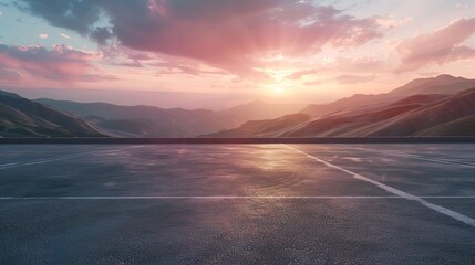 Dark Dramatic Sky Horizon Epic Sunset Clouds Landscape with Black Asphalt Floor