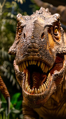 Obraz premium Realistic dinosaur model in natural outdoor setting