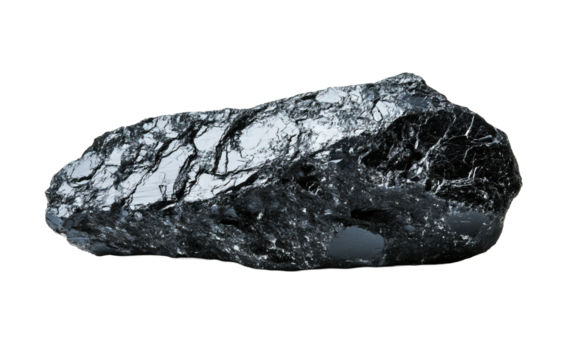 Black meteorite rock material isolated on white or transparent background