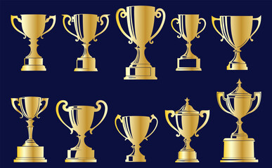 set of trophy cup silhouette white background