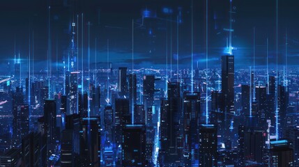 Obraz premium Futuristic Cityscape with Digital Beams