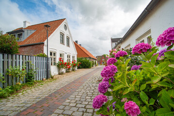 Stra&szlig;e im Dorf Tating auf der Halbinsel Eiderstedt