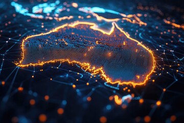 Australia map with glowing lines. Perfect for illustrating global connectivity.