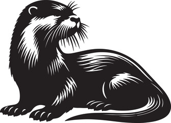 otter silhouette vector style with White Background