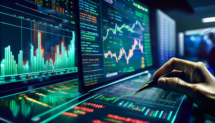A close-up of AI analyzing cryptocurrency trends, featuring complex graphs and dynamic algorithms. The visuals emphasize data-driven insights and the evolving landscape of digital currencies