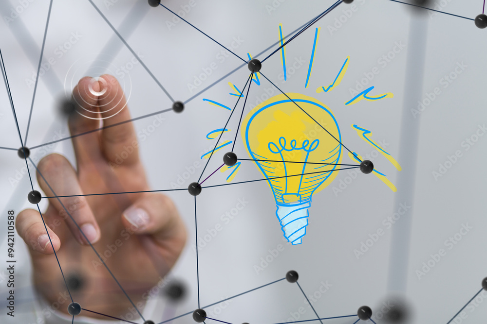 Aufkleber Neural network 3D illustration. Big data and cybersecurity