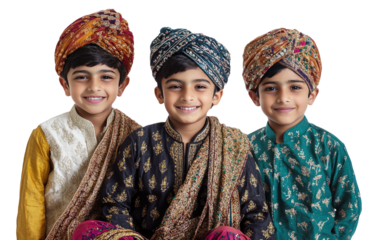 Boys in panjabi isolated on white or transparent background