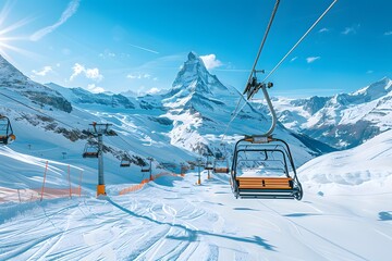 Scenic Winter Landscape with Ski Lift and Majestic Mountain View
