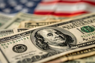 Close-Up of U.S. Currency with American Flag Background