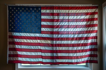 American Flag Draped Elegantly in a Window
