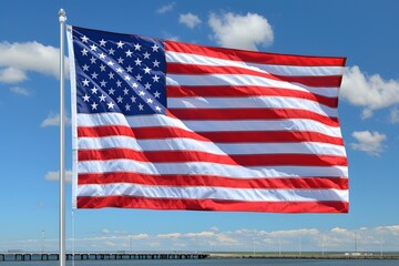 Vibrant American Flag Waving Against a Clear Blue Sky