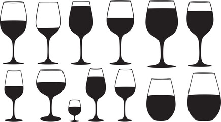 Set of wine bottle silhouette isolated on white background