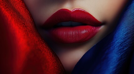 Obraz premium Red Lips and Blue Fabric