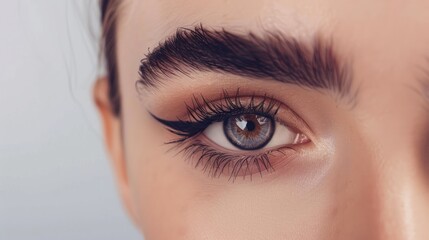 Obraz premium Close-up of a Woman's Eye with Black Eyeliner and Long Lashes