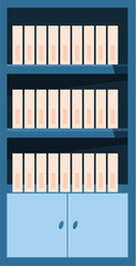 Office bookshelf filled with ring binders storing documents, an illustration of a data storage system