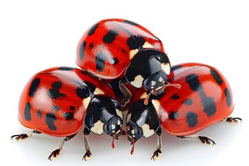 A Trio of Vibrant Ladybugs in Close-Up