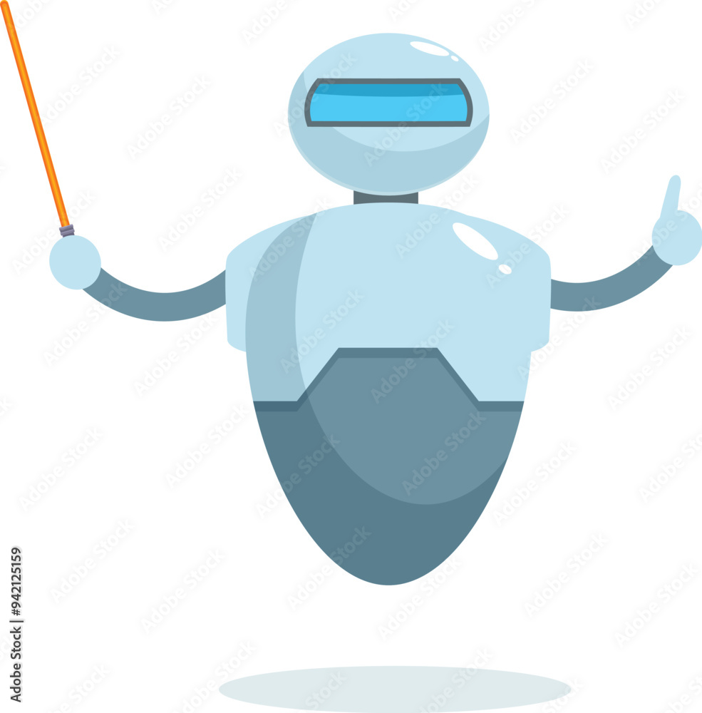 Poster cartoon illustration of a robot holding a pointer and explaining something