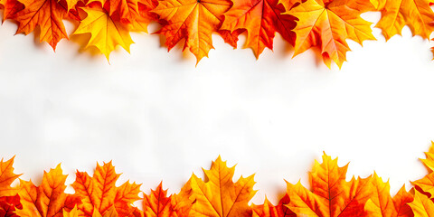 Fototapeta premium Vibrant Orange Maple Leaves on White Background - Autumn Banner Design with Copy Space for Text, Fall Season, Seasonal Decor, Nature Inspired.