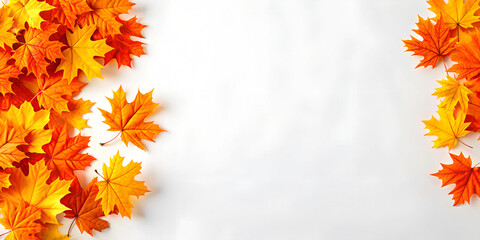 Vibrant Orange Maple Leaves on White Background - Autumn Banner Design with Copy Space for Text, Fall Season, Seasonal Decor, Nature Inspired.
